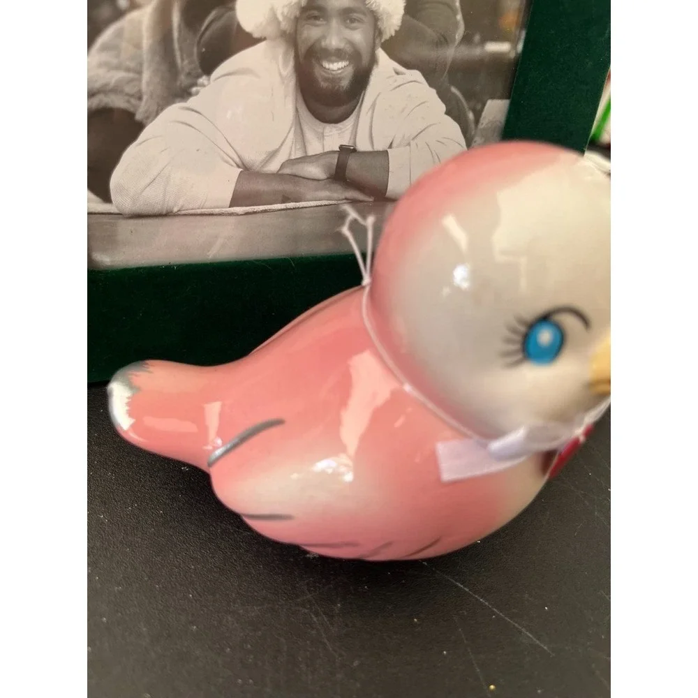 Ceramic Pink Bird Christmas Ornament Playful Colorful Love Cartoon Retro
